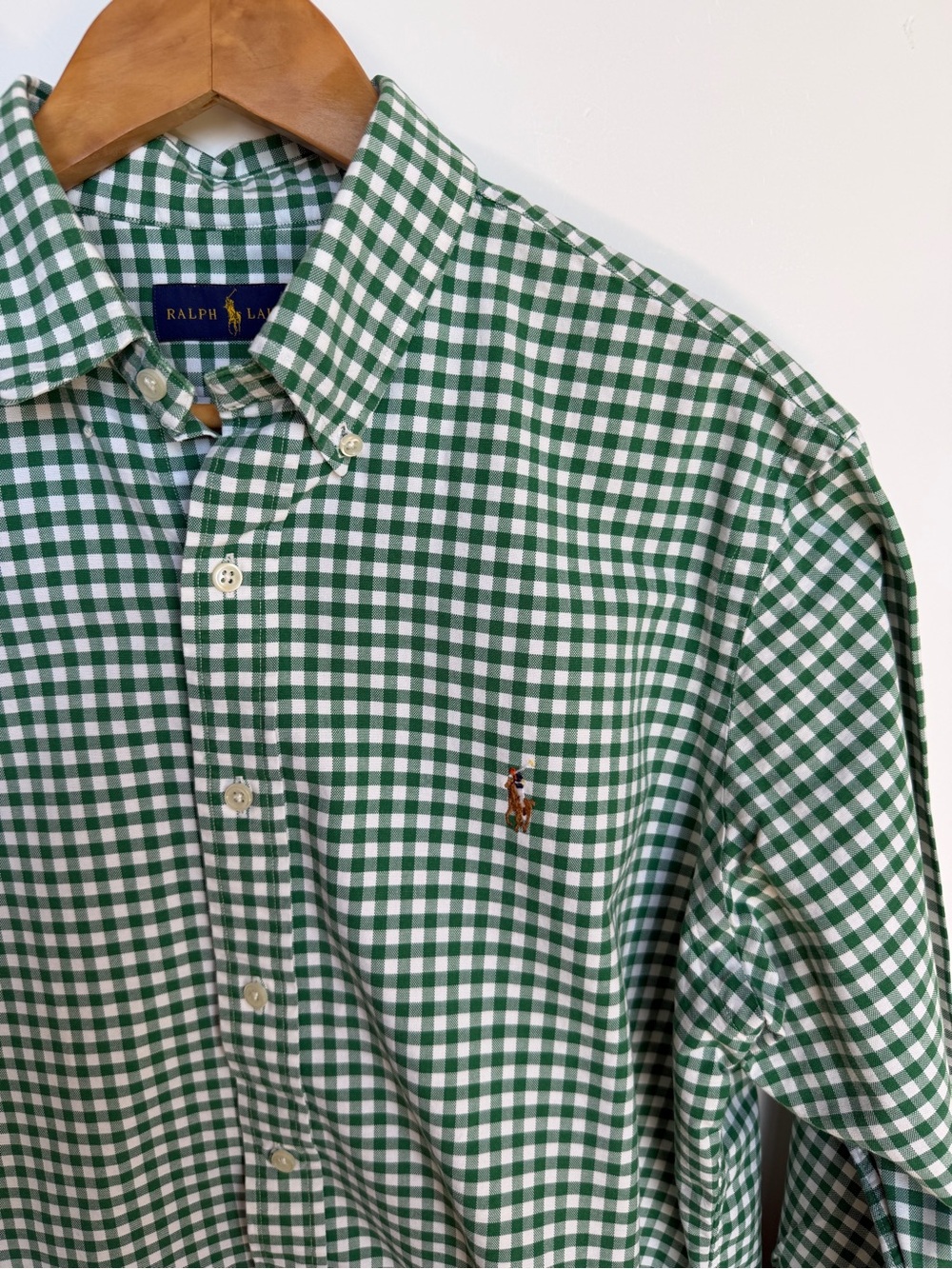 Ralph Lauren Gingham Oxford Cotton Button Down Flesh Pony Large